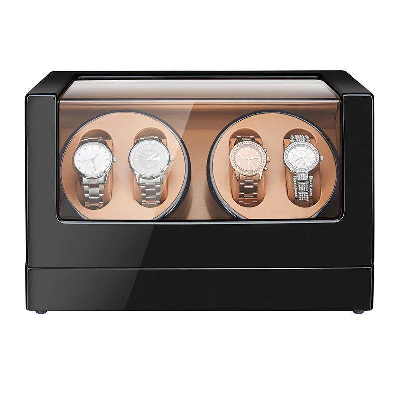 

JQUEEN 4 Watch Winder for Automatic Watches with Extremely Quiet Motor Black Baking Finish Interior Brown PU Leather