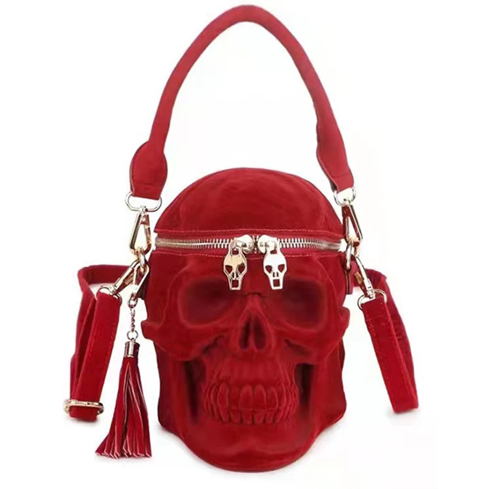 

Originality Women Bag Funny Skeleton Head Red Handbad Single Package Luxury Designer Satchel Package Skull Bags 2021 New Fashion