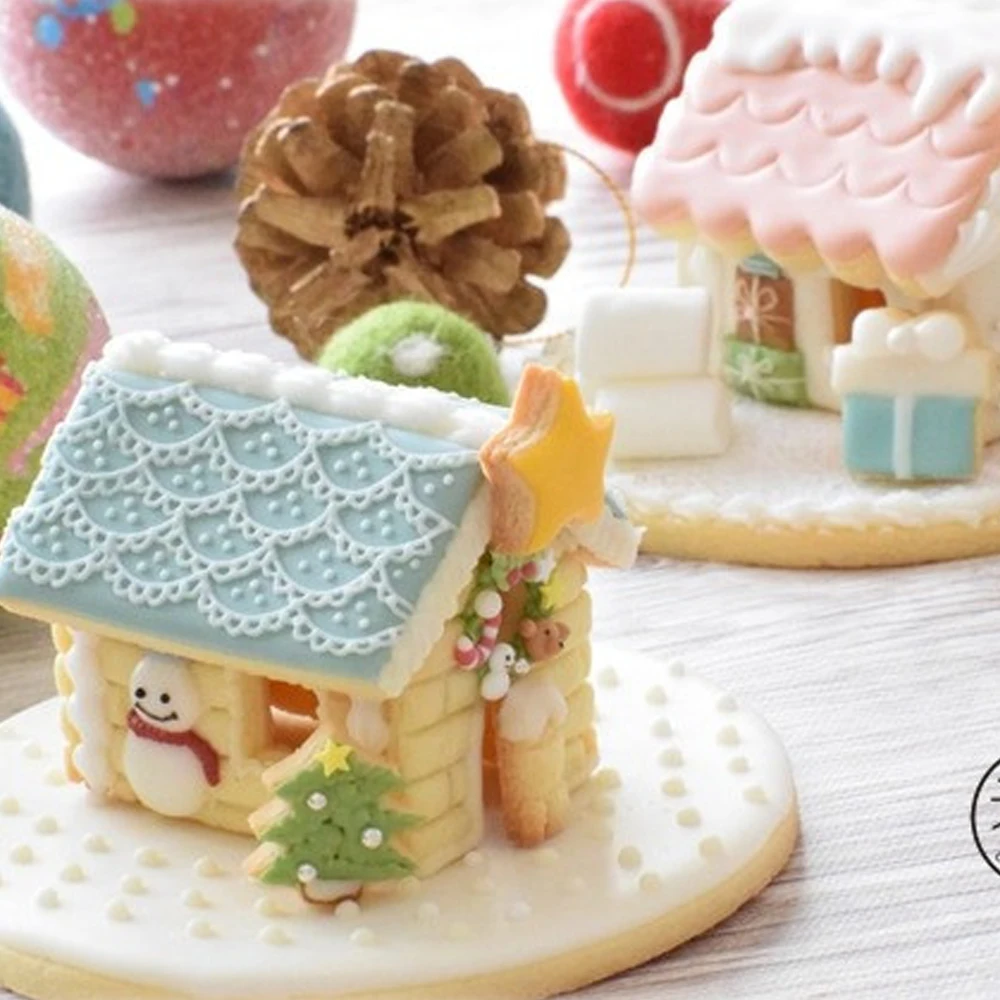Christmas Gingerbread House Mould DIY Biscuit Mold Plastic Cookie Cutter Fondant Cutter Pastry Cake Sugar Craft Baking Tools