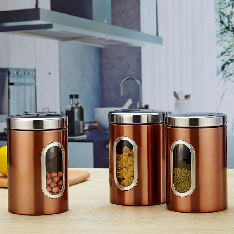 1/3 Buah Toples Penyimpanan Dapur dengan Tutup Alat Penyimpanan Dapur Kaleng Penyimpanan Gula Kopi Teh Toples Pot Kaleng Kontainer Dapur