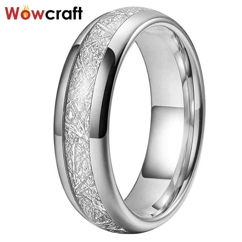 4/6/8mm Tungsten Rings for Men Meteorite Inlay Women\'s Ring Wedding Domed Band Polished Shiny Confort Fit Engagement Gift