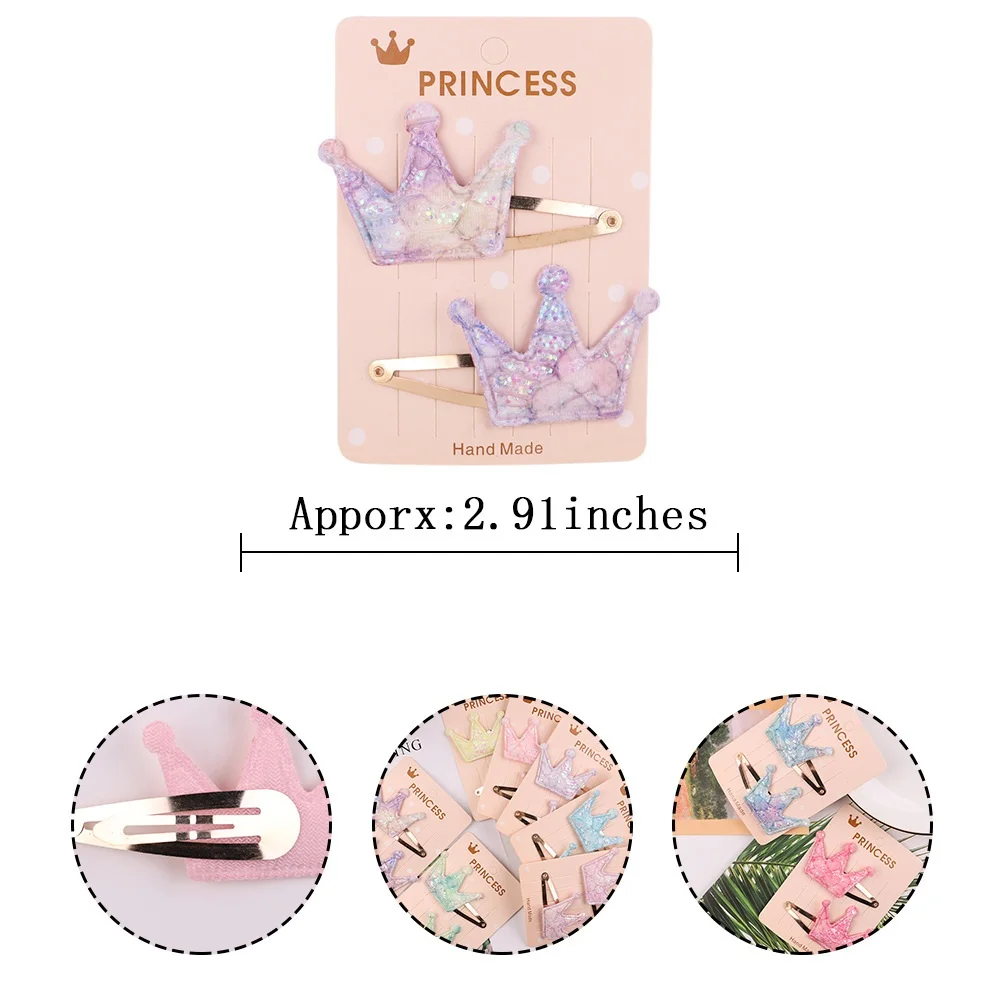 20Sets Fashion Sequin Tiaras Haripins Glitter Crown Barrettes Hair Clips Princess Headwear Boutique Hair Accessories for Girls