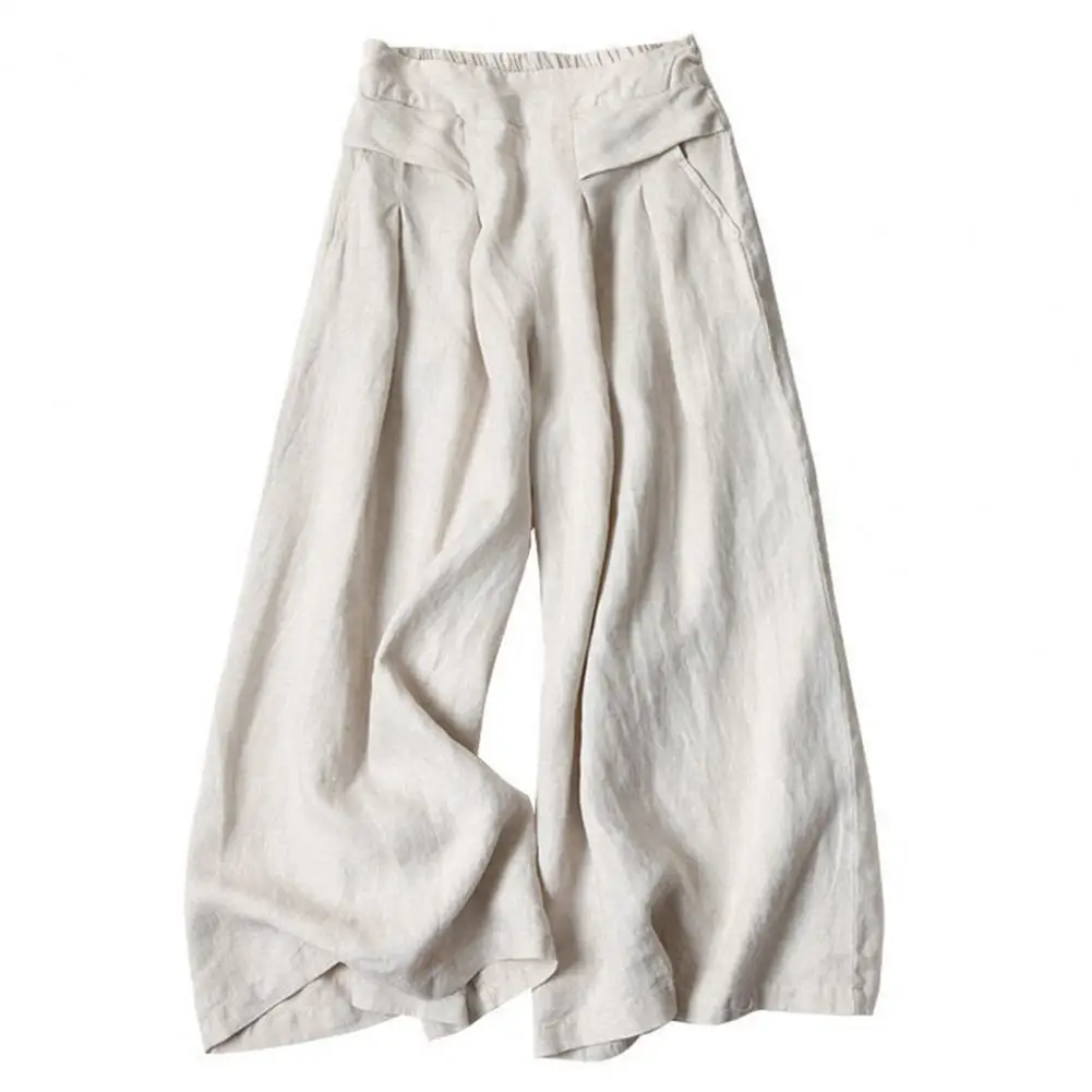 

Summer Women Pants Pockets High Waist Wide Leg Pants Loose Thin Slacks Trousers Elegant Vintage штаны