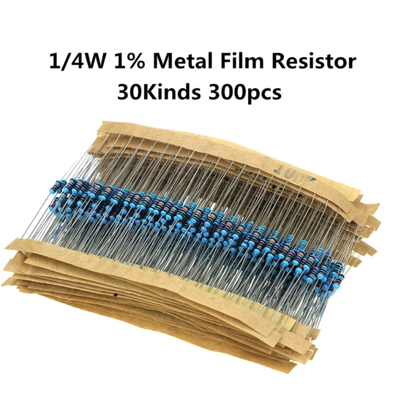 

30values X10pcs=300pcs 1/4W Metal Film Resistor Kit 1% Resistor Assorted Kit Set 10 -1M Ohm Resistance Pack