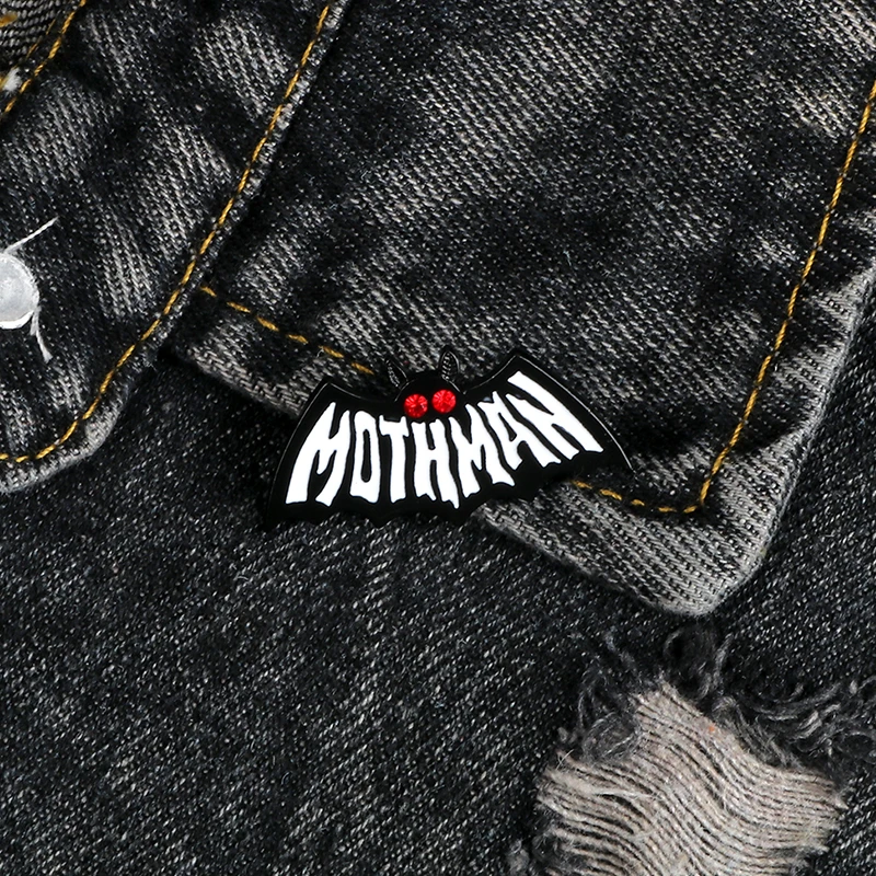 Mothman Punk Enamel Pin Black White Bat Animal Brooch Cartoon Halloween Fashion Badge Bag Shirt Lapel Pins for Women Men Jewelry