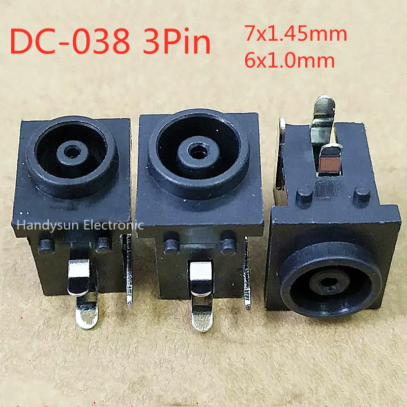 DC-038 DC Power Socket 1.0/1.45mm Computer Power Interface Female Base 3Pin Copper Bent Pin Panel Mount Connector Adapter