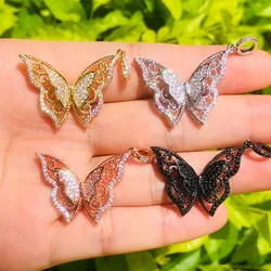 5pcs Double Butterflies Charm for Women Bracelet Clear Rhinestone Paved Silver-Plated Pendants for Necklace Jewelry Craft Making