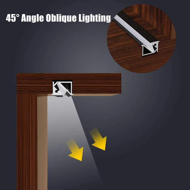 Recessed LED Under Cabinet Lamp 45 Degree Oblique Lighting Mini Thin Hidden Embedded Layer Shelf Aluminum Profile Hard Bar Light