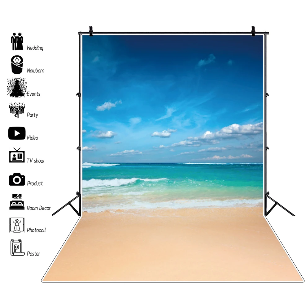 

Laeacco Summer Beach Tropical Scenic Sea Blue Sky Photocall Backdrop For Photography Photophone Photo Background Photo Studio