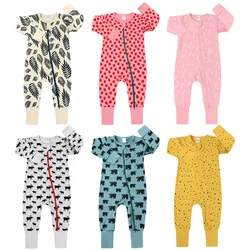 Spring Long Sleeve Animals Print Baby Boys Girls Rompers Cotton Jumpsuits Kids Clothes Climb Suits Suttont Zipper Nightclothes