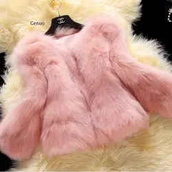 Pink Furry Fur Coat for Women White Fluffy Warm Lady Long Sleeve Female Outerwear Autumn Winter Coat Jacket Collarless Overcoat