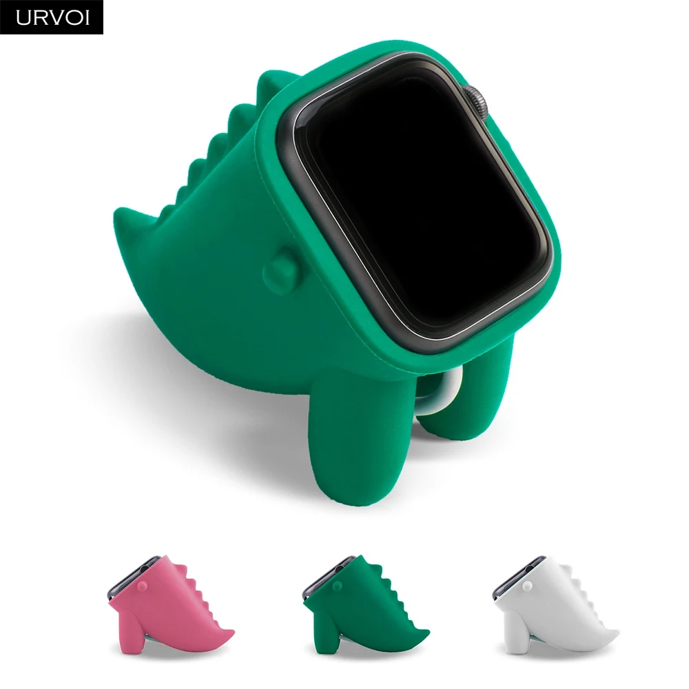 URVOI Dinosaurier-Ständer für Apple Watch-Halter, Serie 11, 10, 9, SE3, WatchOS, Nachttisch-Halter, Silikon-Ladestation für Zuhause für iWatch
