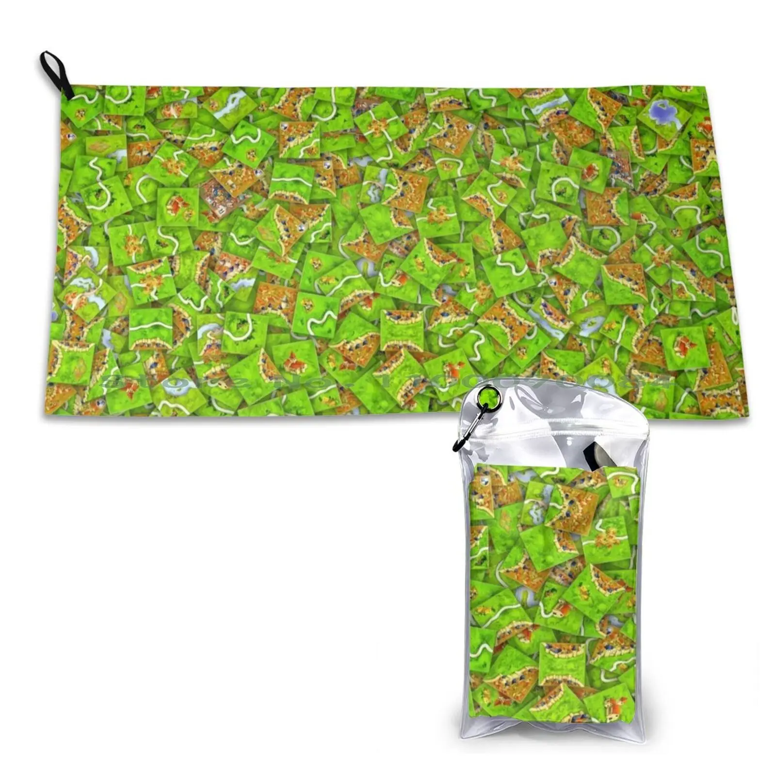 Carcassonne Tiles Quick Dry Towel Gym Sports Bath Portable Carcassonne Board Game Boardgame Tiles Meeple Dice Texture Heap Soft