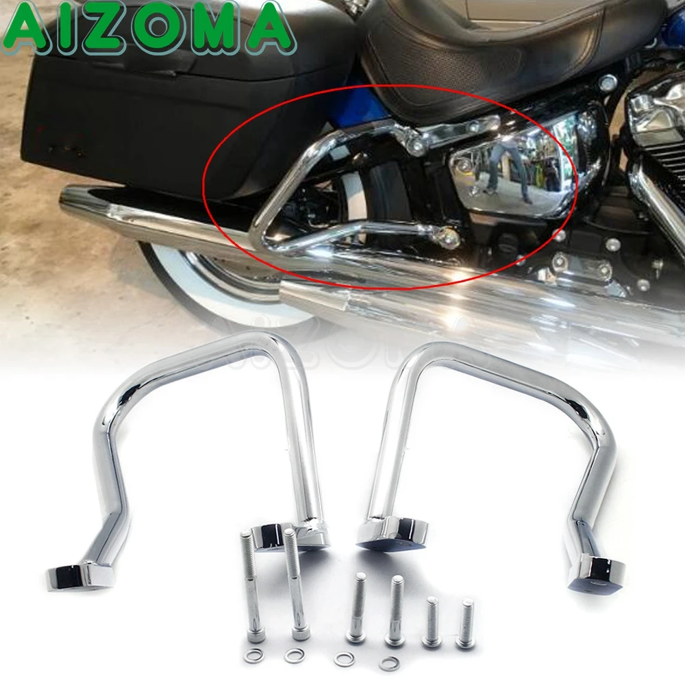 

Motorcycle Chrome Rear Crash Bar Bumper Saddlebag Guard Protection For Harley 2018-2021 2020 Softail Heritage Classic FLHC FLHCS