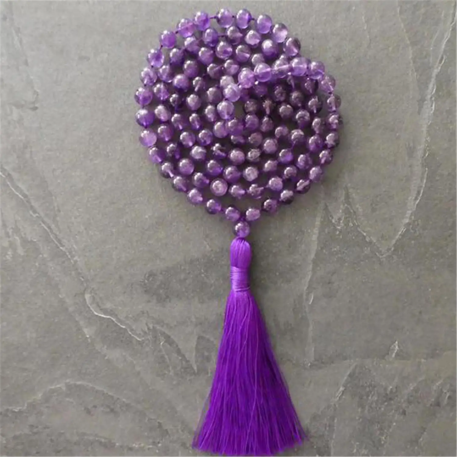 8Mm Amethyst 108ลูกปัด Handmade พู่สร้อยคอจิตวิญญาณทิเบตโยคะสวดมนต์ Spiritua พระพุทธศาสนา