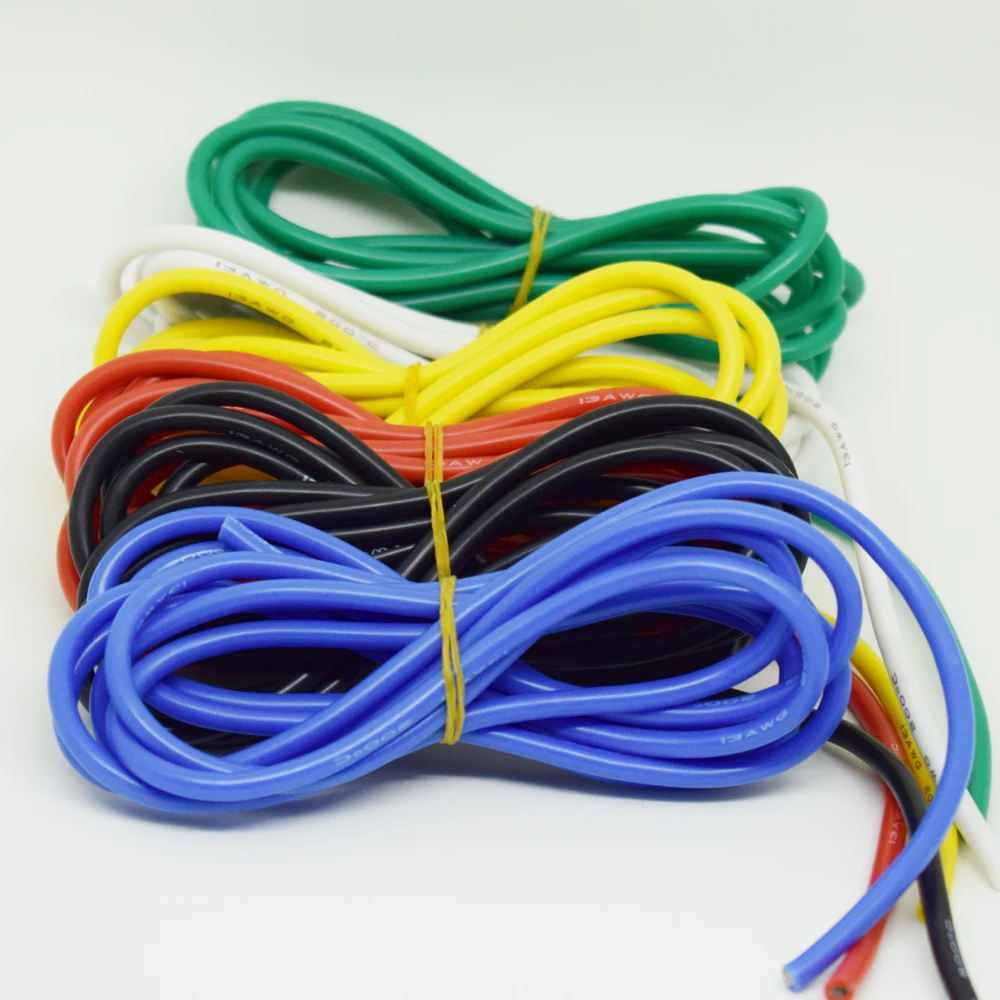 1m/3.3ft 13awg flexível macio silicone latão estanho cabo eletrônico rc 6 cores