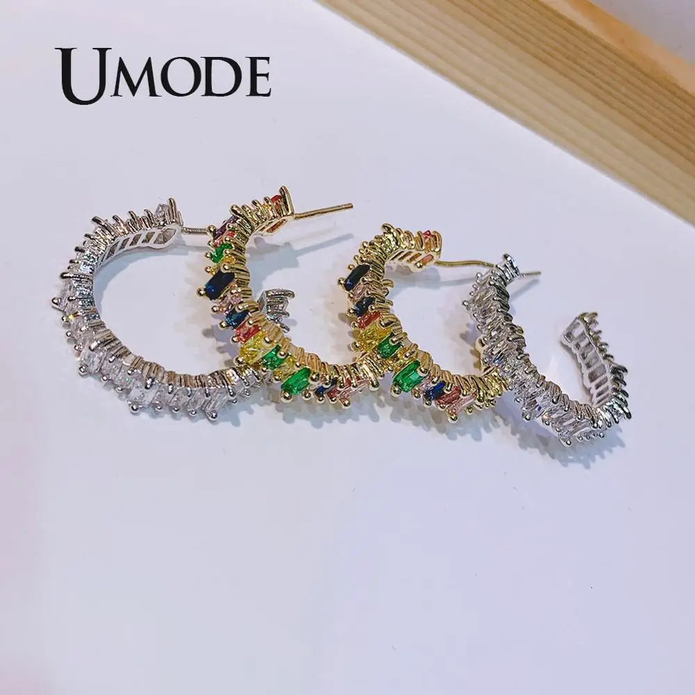 UMODE C Shape Design Modeling Color Cubic Zirconia Jewelry Earrings Lead Geometric For Women NEW Fashion Hoop Earrings UE0607