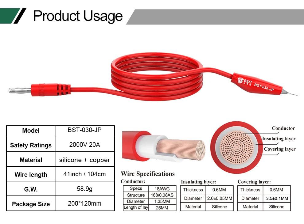 BST-030-JP Netzteil Ausgang Kabel 2000V 20A Bananen Stecker Krokodil Clip Multimeter Handy Reparatur Werkzeuge Verbindungsleitung – Detail 2