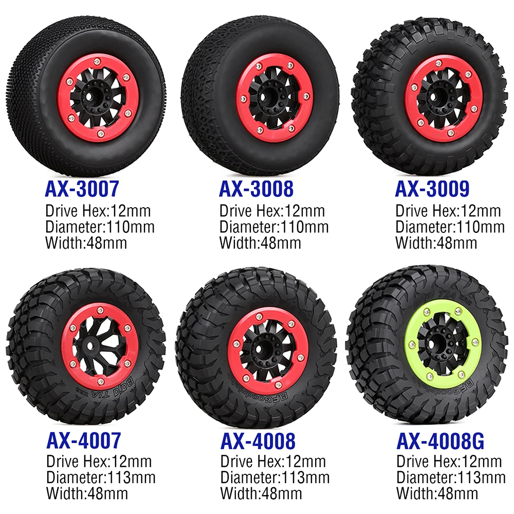 110mm RC Car Beadlock Rubber Tires Wheel Rim Set for 1/10 Short Course Truck ARRMA SENTON 550 MEGA XLH 9125 Traxxas Slash