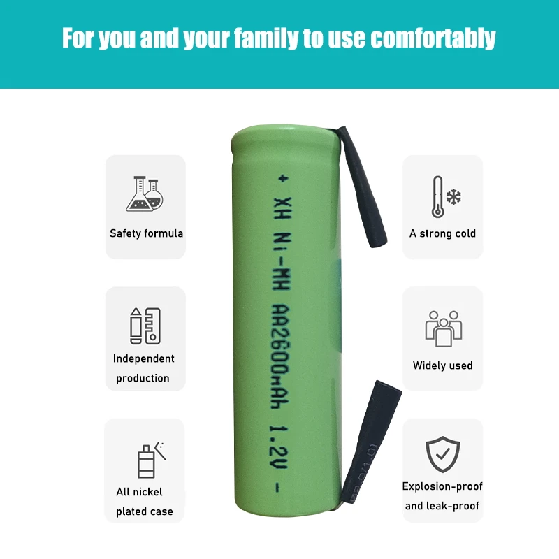 ใหม่1.2V AA แบตเตอรี่แบบชาร์จไฟได้2600Mah Ni-MH Cell สีเขียวเปลือกเชื่อมแท็บสำหรับ Philips เครื่องโกนหนวดไฟฟ้ามีดโกนแปรงสีฟัน