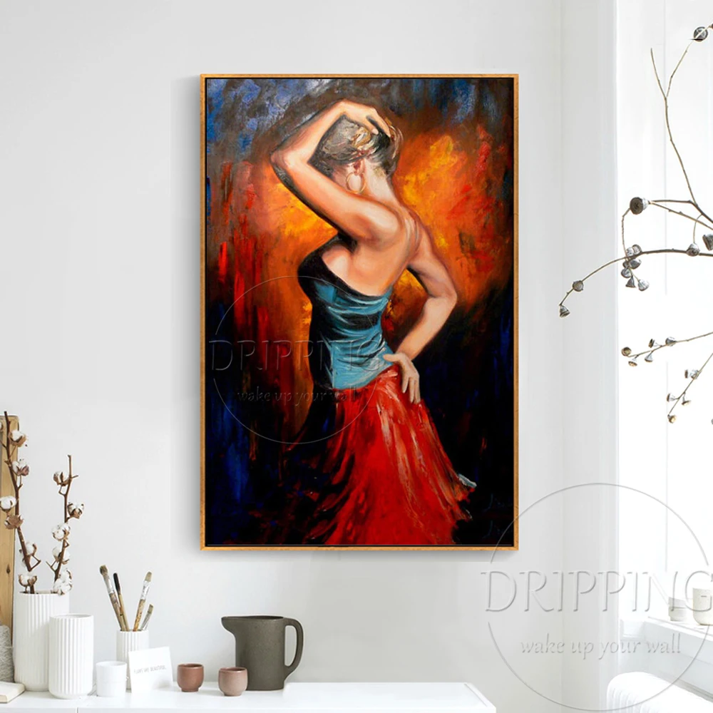 Excellent Painter Hand-painted Lady Dancer Flamenco Dancer Oil Painting on Canvas Handmade Flamenco Dancer Portrait Oil Painting