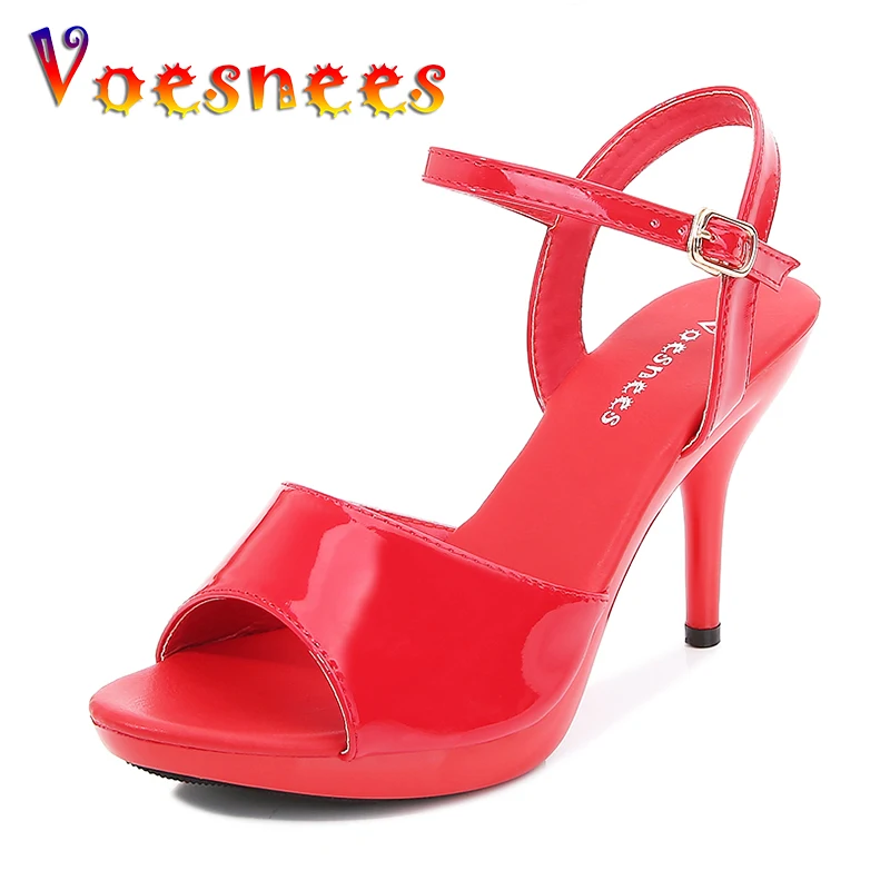 Voesnees Women\'s Sandas Fashion Sexy Heels Platform 2021 New Colorful Sandals Thin Red Sexy High Heels Fish Toe Female Shoes