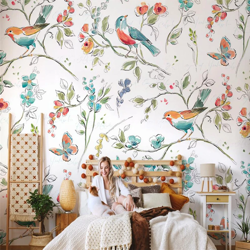 Beibehang custom American pastoral flowers and birds wallpapers for living room TV background photo wallpaper bedroom art mural