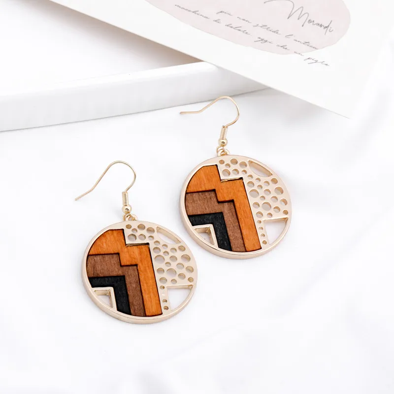 Ahmed Original Creative Minimalist Geometric Contrast Color Wood Pendant Earrings for Women Fashion Drop Dangle Jewelry Gifts