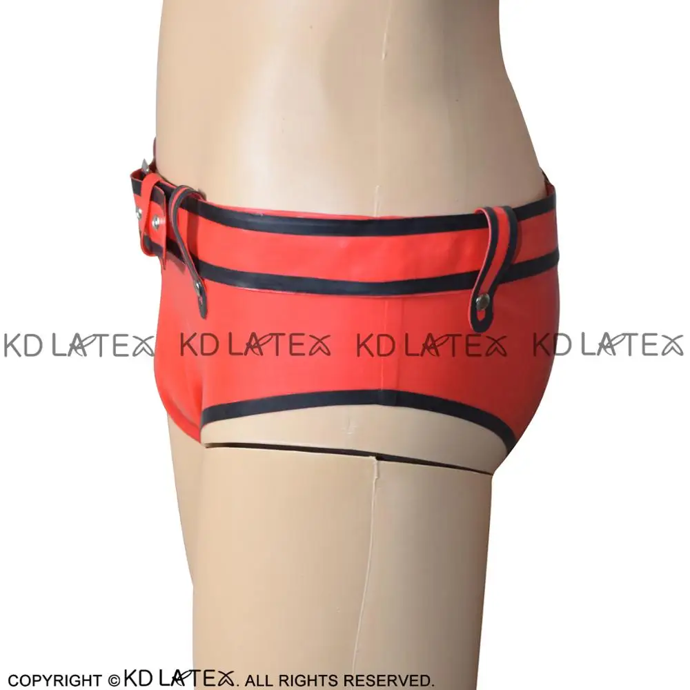 Red And Black Trims Sexy Latex Briefs With Belts Rubber Boy Shorts Underpants Underwear DK-0105