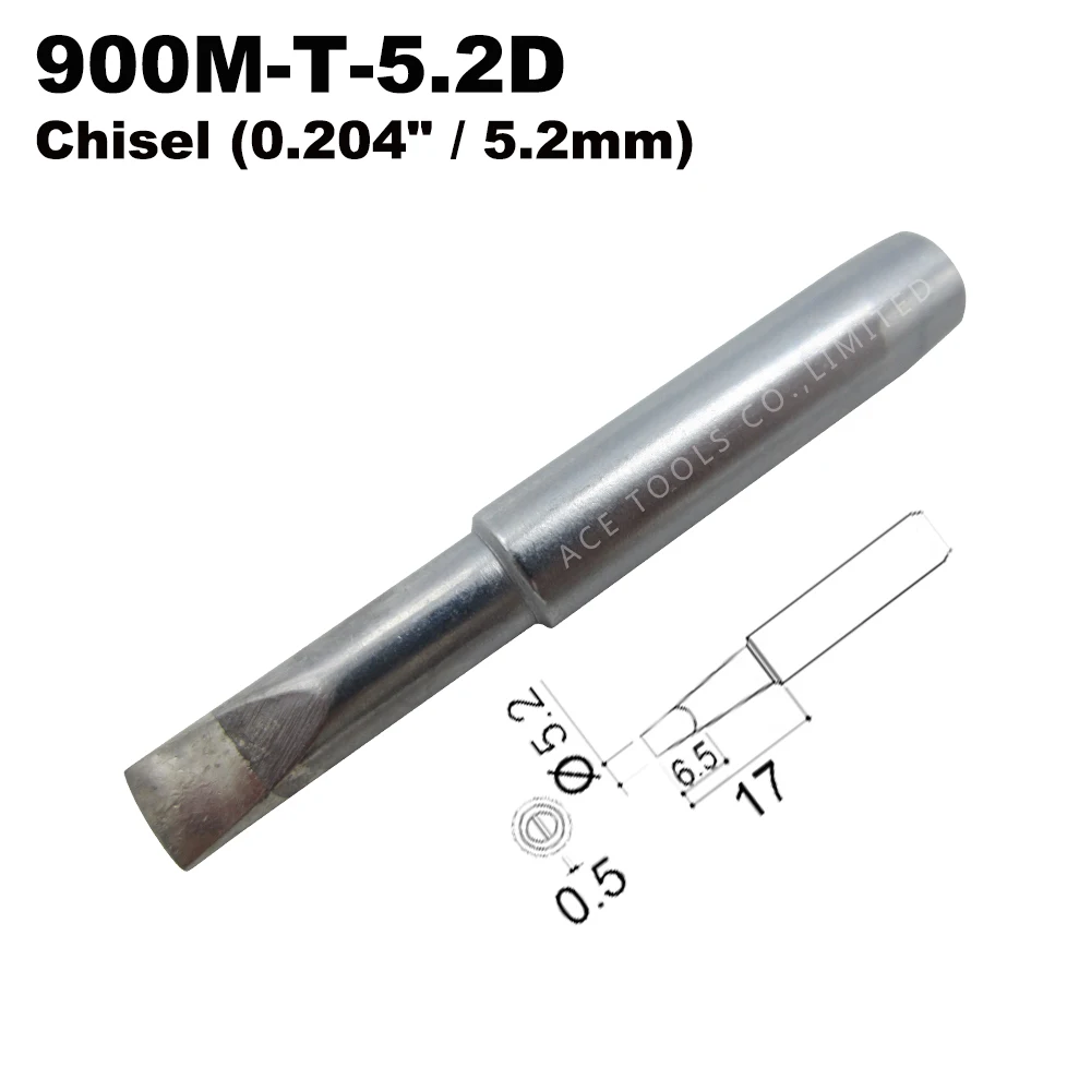 Soldering Tip 900M-T-5.2D Chisel 5.2mm for Hakko 936 907 Milwaukee M12SI-0 Radio Shack 64-053 Yihua 936 X-Tronics 3020 Iron Bit