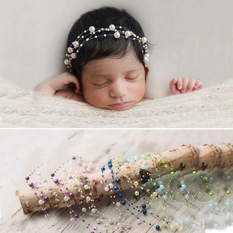 Accesorios de fotografía para recién nacidos, diadema de perlas para bebé, tocado de princesa, banda para el pelo para sesión de fotos de bebés