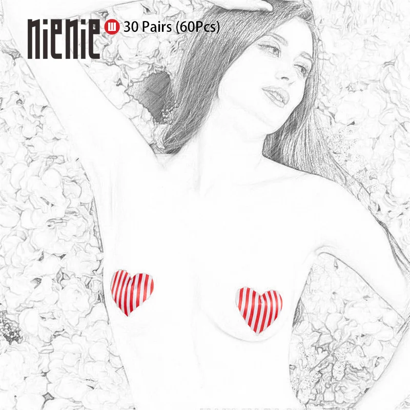 Sexy experience 30 pairs (60 Pcs) Disposable Self Adhesive Waterproof stripe colors Print Pasties Breast Stickers Nipple Cover