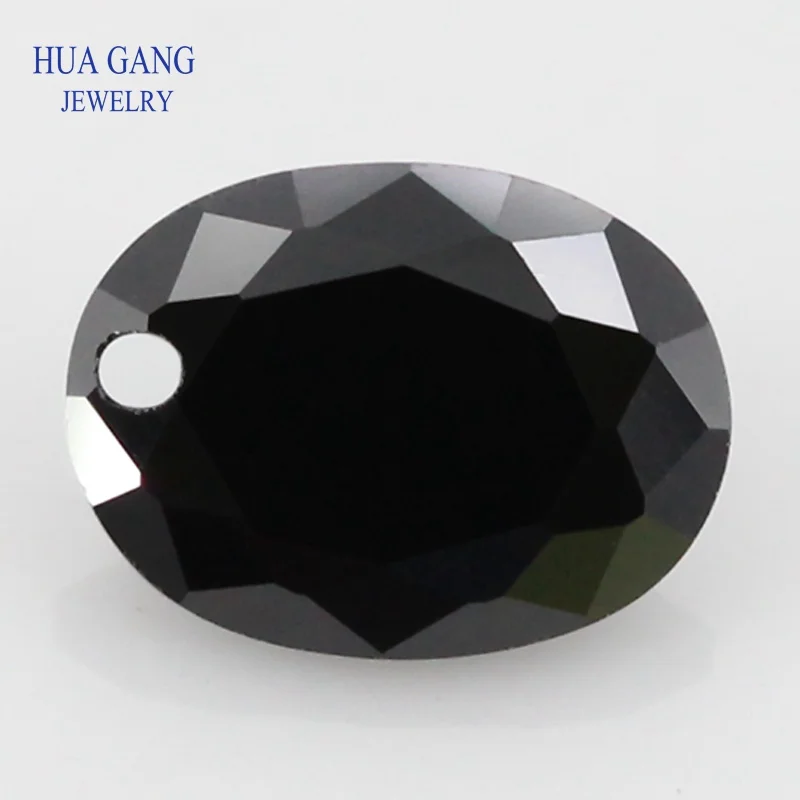 

One Hole Black Oval Shape Cubic Zirconia Brilliant Cut Loose CZ Stone Synthetic Gems Beads For Jewelry Size3X5-12X16mm