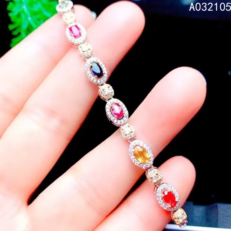 

KJJEAXCMY fine jewelry 925 sterling silver inlaid Natural color sapphire women elegant lovely gem hand bracelet support detectio