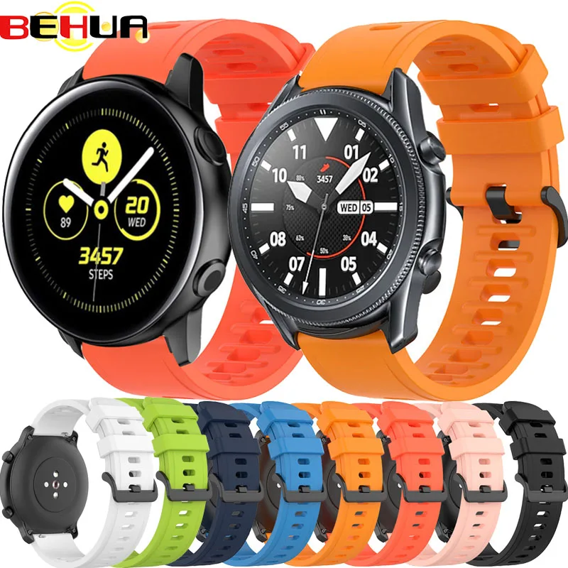 Behua pulseira de silicone para relógio samsung galaxy, correia para samsung galaxy watch 3 41mm/45mm 42mm/46mm gear s2/s3, pulseira esportiva 20mm/22mm