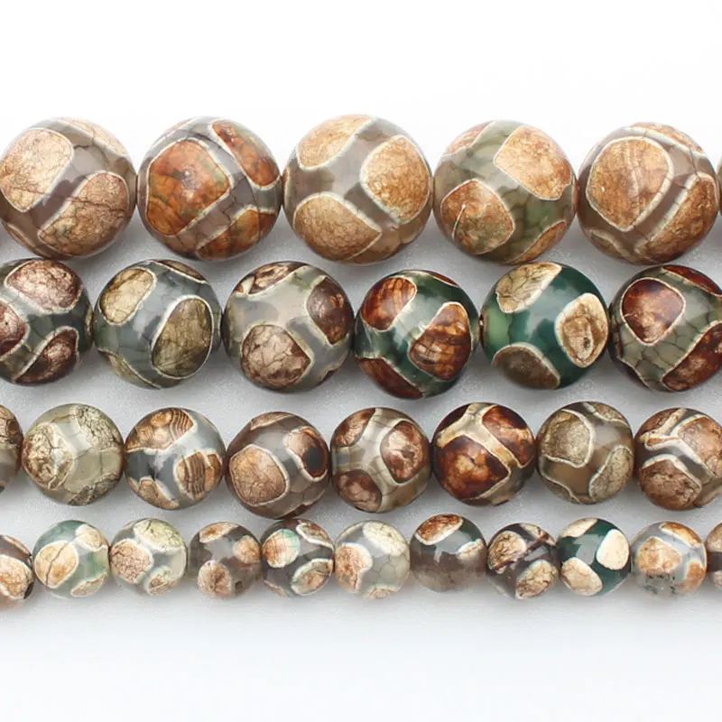 Smooth Green FuShou 6-12mm Dzi agates Round Beads 14.5