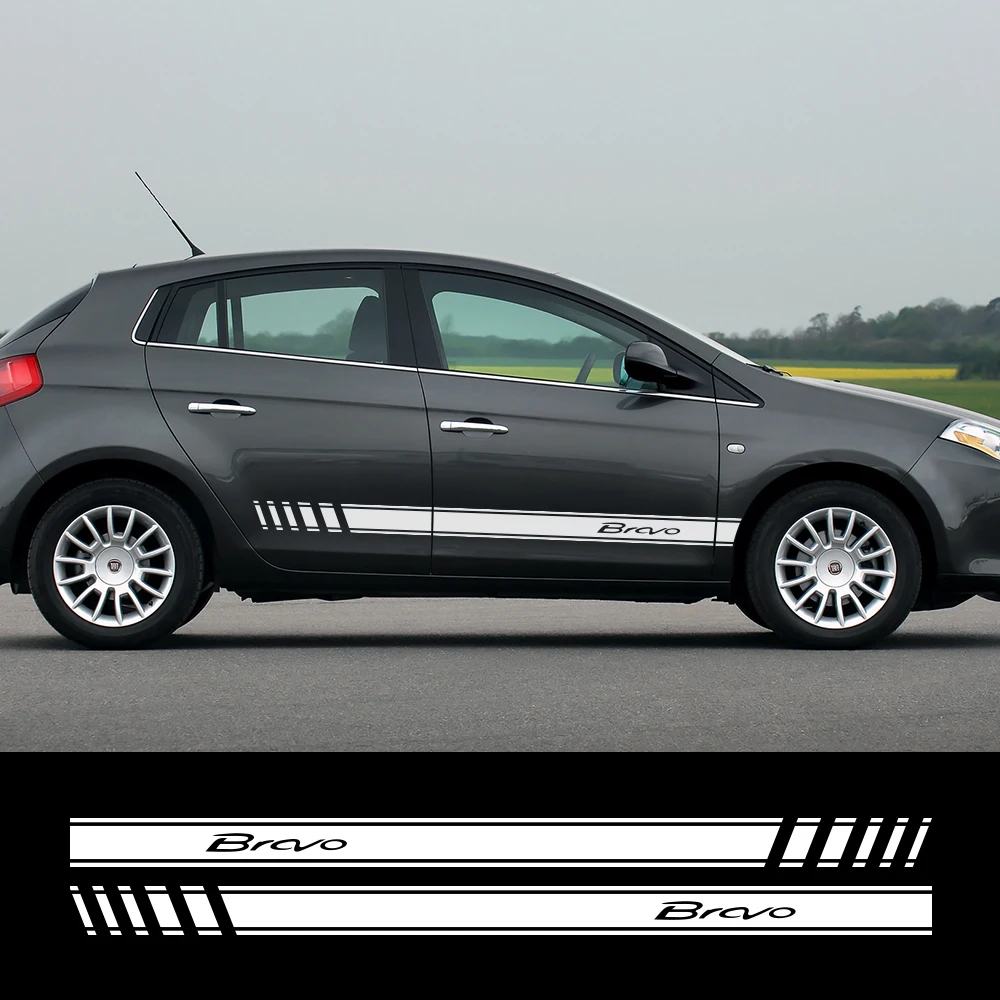 

For Fiat Bravo 2 1.6 Tuning Accessories 2PCS Car DIY Sports Styling Side Stripes Stickers Auto Decoration Body Vinyl Film Decals