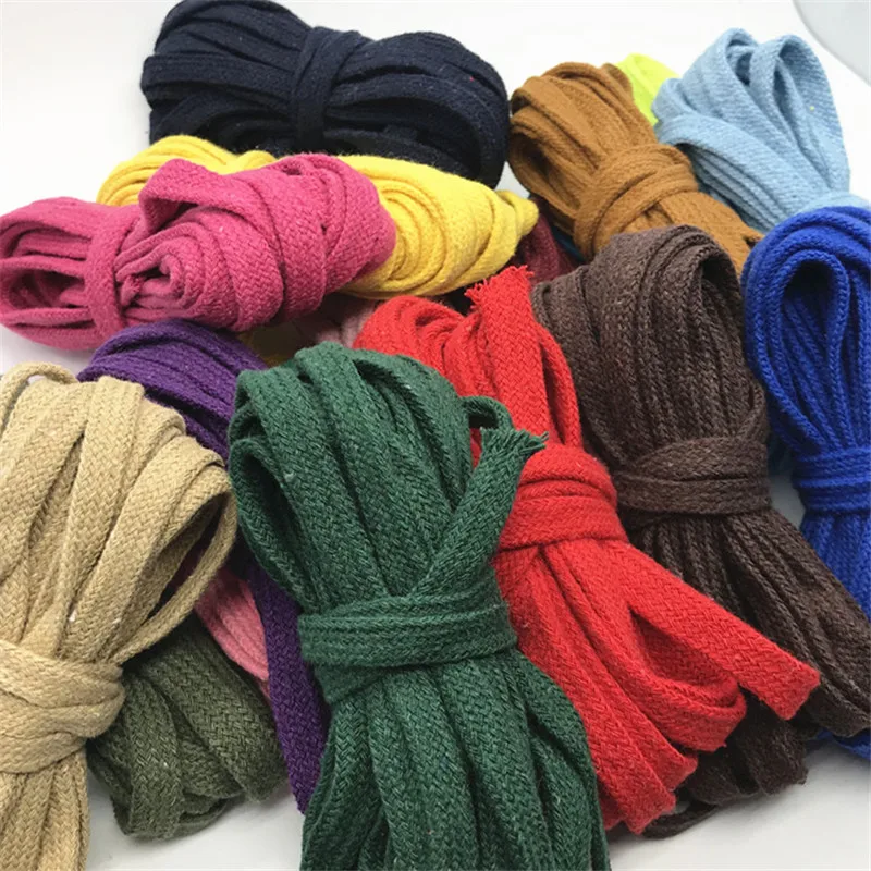 XUNZHE 10 mm *10M Colored Cotton Braided Rope Hollow Flat Twisted Cord Sports Belt DIY Sewing Tape Rope Shoes Hat Decoration