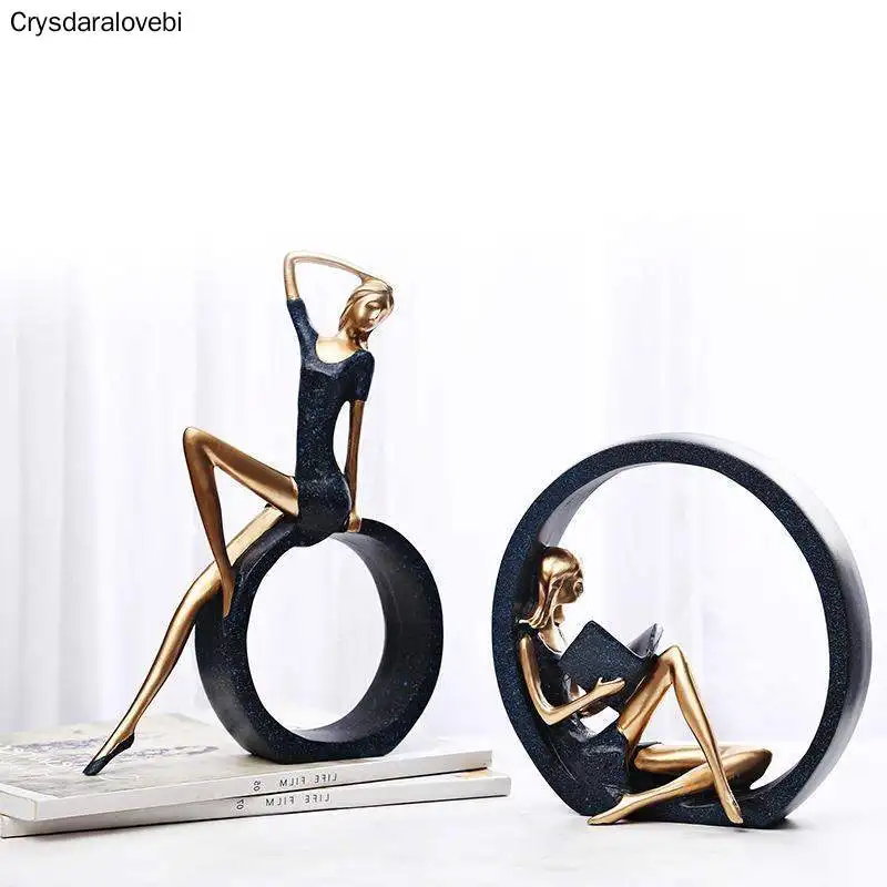 Resin Yoga Girl Statue Nordic Figurines Creative Crafts Sculpture Living Room TV Cabinet Home Decoration Ornaments