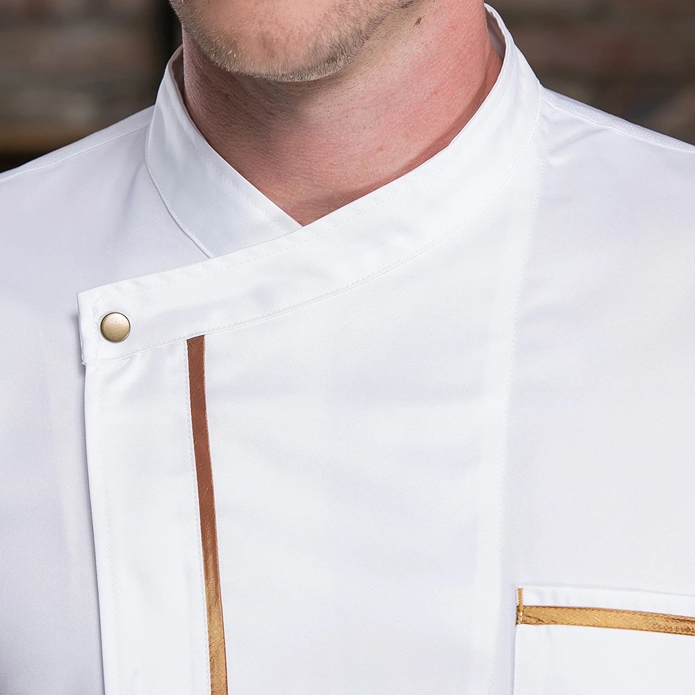 Nieuwe Zomer Goud Lijn Korte Mouwen Chef Uniform Huisvrouw Koken Kleding Restaurant Cafe Food Service Kapper Werk Uniform