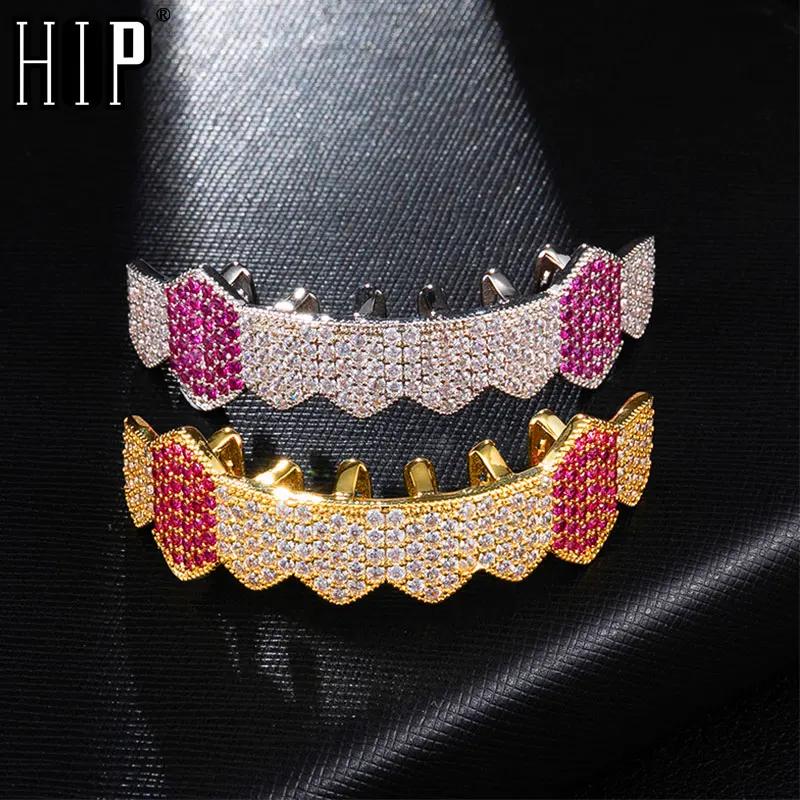 Hip Hop Iced Out Micro Pave Full CZ Teeth Grillz Bottom Charm Grills For Men Women Jewelry Gold   Color