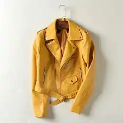 High Quality PU Leather Jacket For Women Spring Autumn Fall Faux Leather Coat Female Motorcycle Brand Tops Black Red Pink Yellow