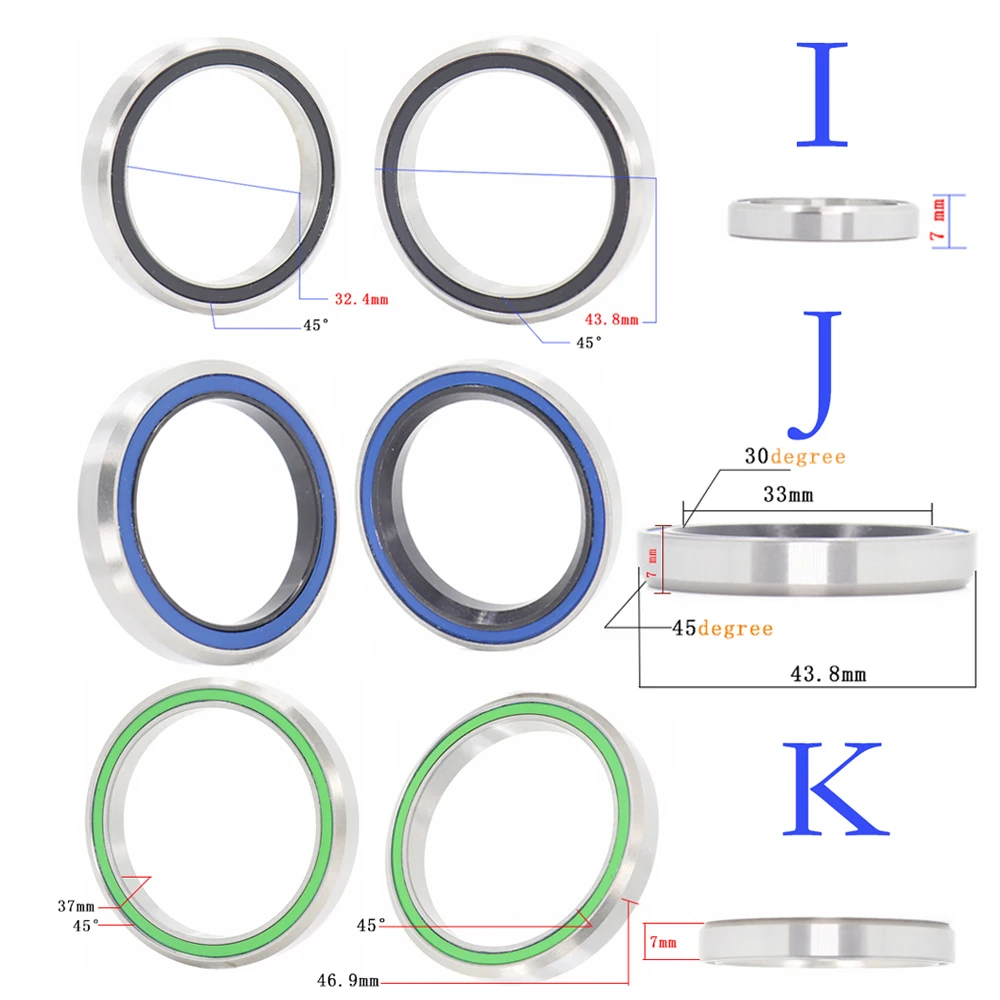 1PC Bike Headset Bearings 32.4 43.8 7 33 37 46.9 46.8 34.1 35 47 48.9 49 8 mm ACB Road MTB Angular Contact Bicycle Bearing 36/45