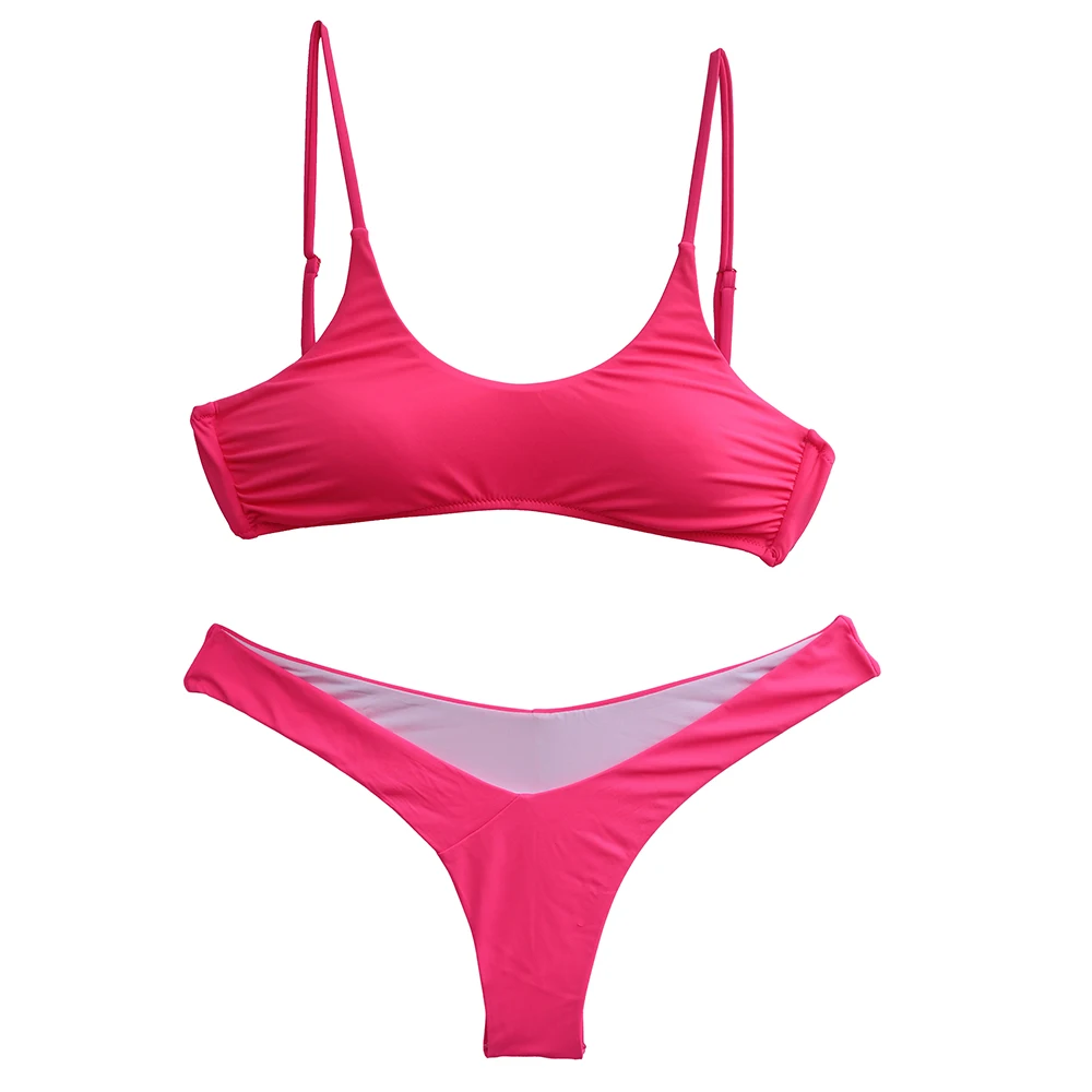 Imagem -04 - Bandeau Feminino Conjunto de Biquíni Rosa Maiô Biquinis Micro Fundo Atrevido Brasileiro Maiô Push up