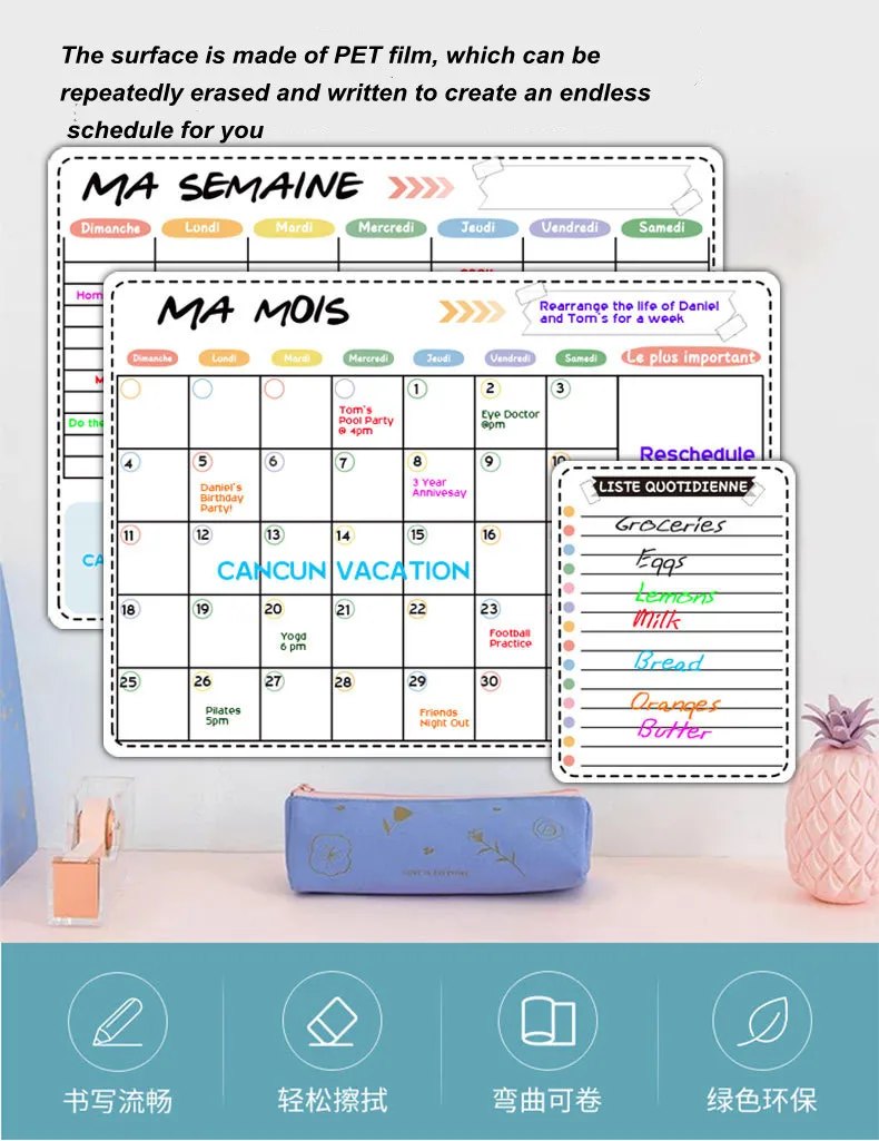 Magnetic Monthly Weekly Planner Calendar Table Dry Erase Calendar Whiteboard Schedules Fridge Sticker Message Board 420x300mm