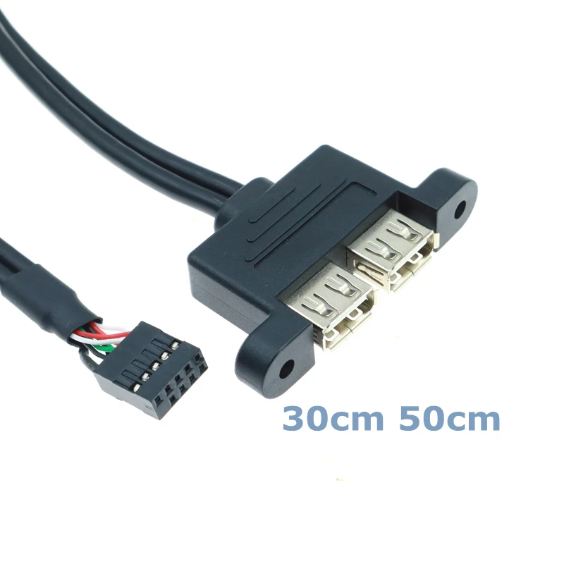 Motherboard 9-pin Head Cable With Screw Panel Hole Motherboard 30cm 50cm Dual USB 2.0 Type A Female Head to Computer Case