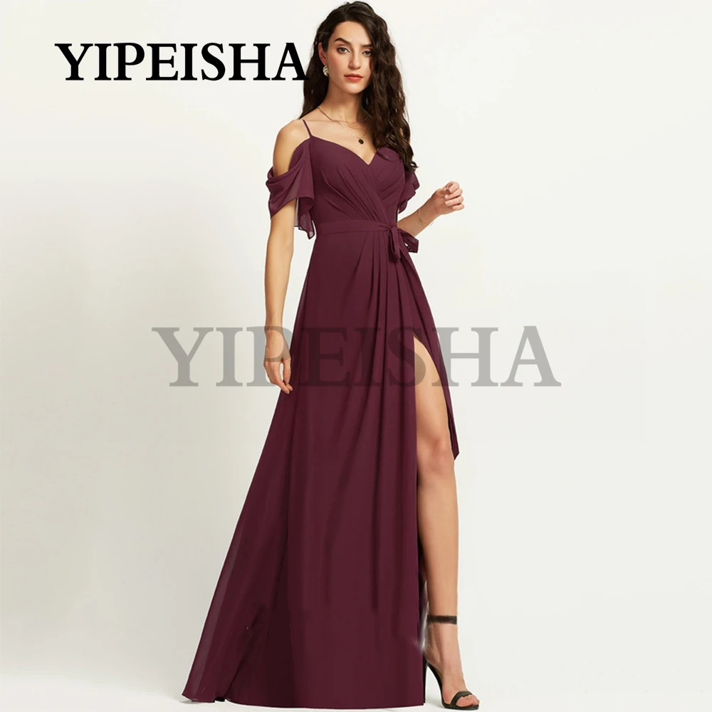 Simple V คอด้านหน้าแยกสูง A-Line ชุดราตรีสปาเก็ตตี้ Backless ชุดราตรีอย่างเป็นทางการ Vestidos De Fiesta فساتين السهرة