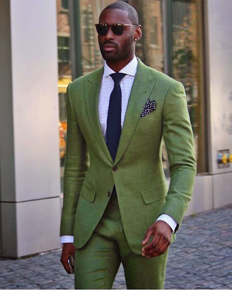 

Peak Lapel Custom Made 2Pcs Jacket+Pants Casual Men Suits Formal Light Green Blazer Trousers Business Suits For Wedding Party