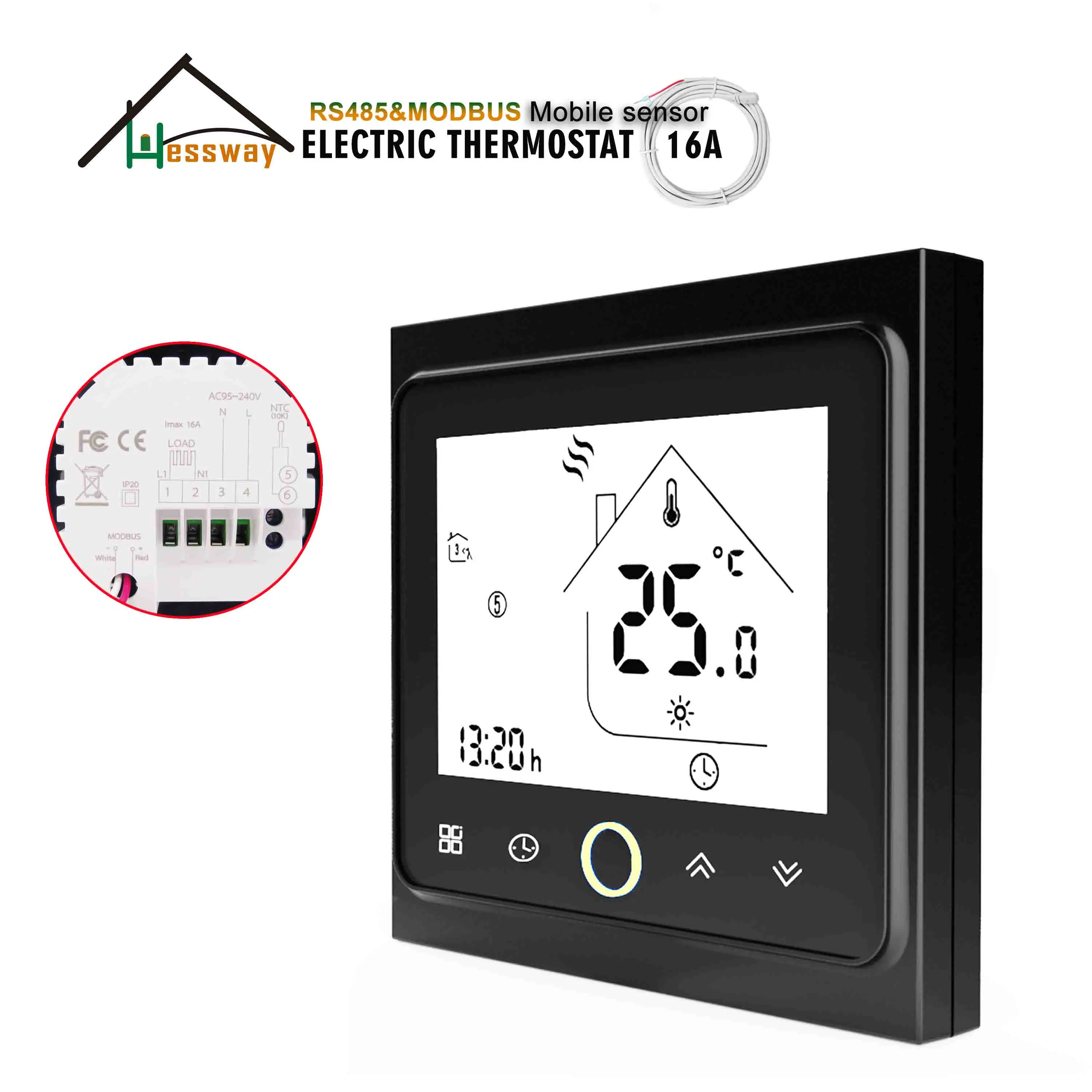 Hessway 24V 95-250VAC 16A Dubbele Sensor Elektrische Temperatuur Controller Voor Thermostaat RS485 Modbus Protocol Afstandsbediening Bediening