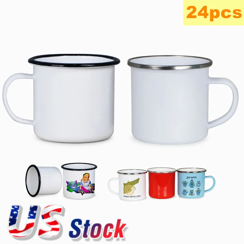 

12oz Sublimation Blank White Enamel Mug 350ML Custom Creative Coffee Tea Water Milk Cups Hiking Mugs Tumbler DIY Printing Gifts